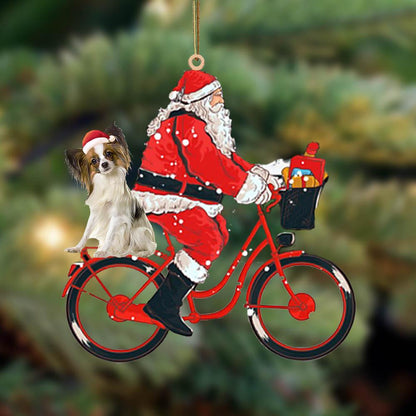 Santa Claus Riding A Bike With Papillon-Two Sided Ornament - Best gifts your whole family