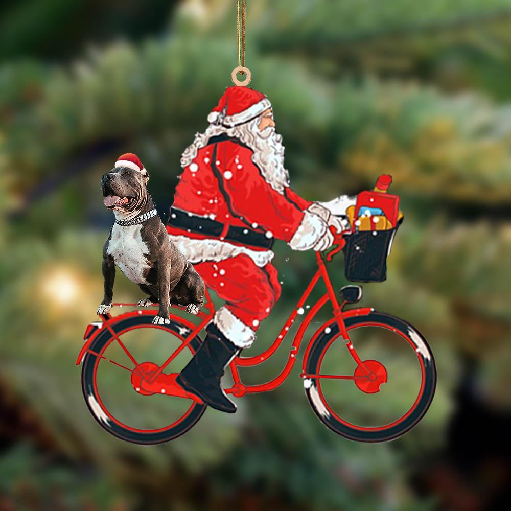 Santa Claus Riding A Bike With Pitbull-Two Sided Ornament - Best gifts your whole family