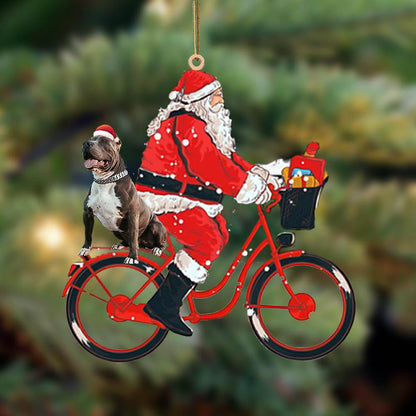 Santa Claus Riding A Bike With Pitbull-Two Sided Ornament - Best gifts your whole family