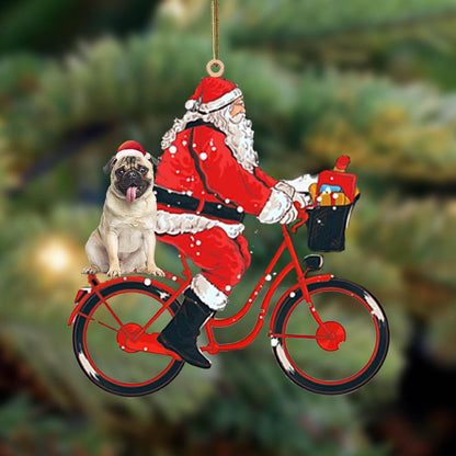 Santa Claus riding a bike with pug-Two Sided Ornament - Best gifts your whole family