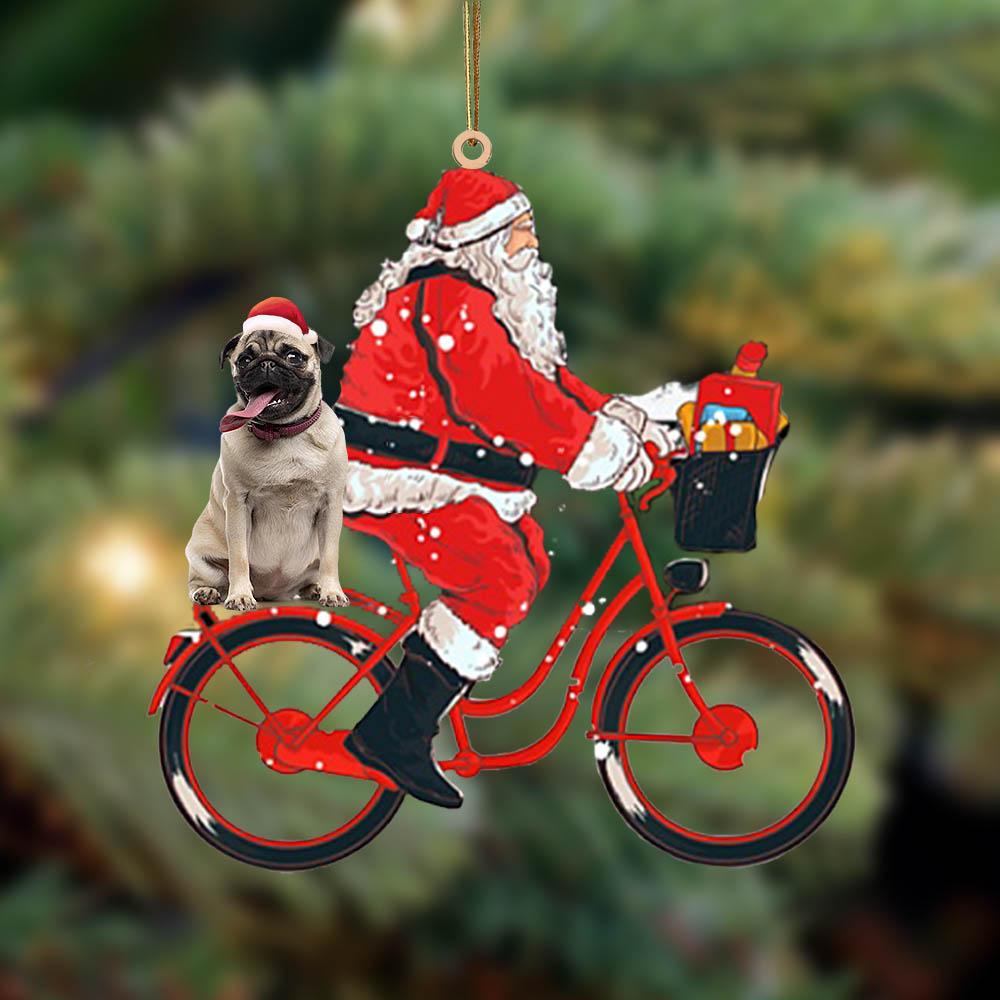 Santa Claus Riding A Bike With Pug3-Two Sided Ornament - Best gifts your whole family