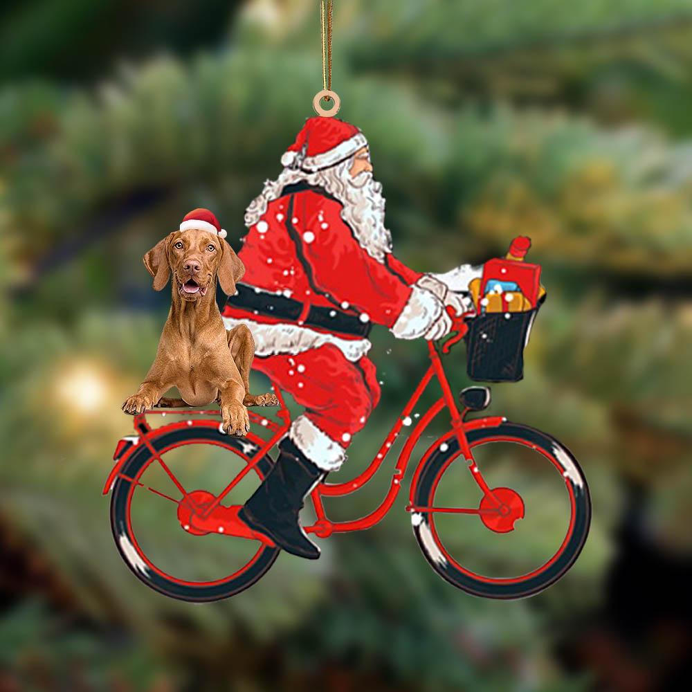 Santa Claus Riding A Bike With Vizsla-Two Sided Ornament - Best gifts your whole family