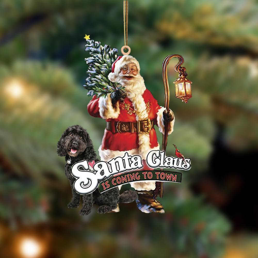 Santa Is Coming To Town With Black Cavapoo-Two Sided Ornament - Best gifts your whole family