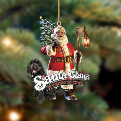 Santa Is Coming To Town With Black Cavapoo-Two Sided Ornament - Best gifts your whole family
