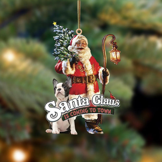 Santa Is Coming To Town With Boston-Two Sided Ornament - Best gifts your whole family