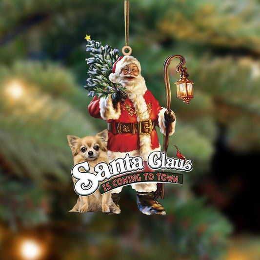 Santa Is Coming To Town With Chihuahua 5-Two Sided Ornament - Best gifts your whole family