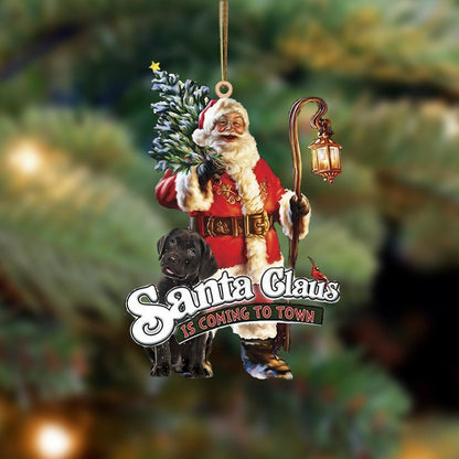 Santa Is Coming To Town With Chocolate Labrador-Two Sided Ornament - Best gifts your whole family
