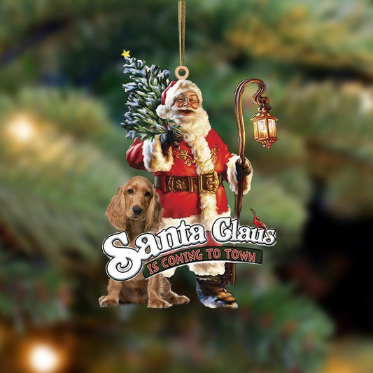Santa Is Coming To Town With Cocker Spaniel-Two Sided Ornament - Best gifts your whole family