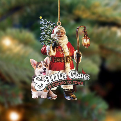 Santa Is Coming To Town With Corgi (2)-Two Sided Ornament - Best gifts your whole family