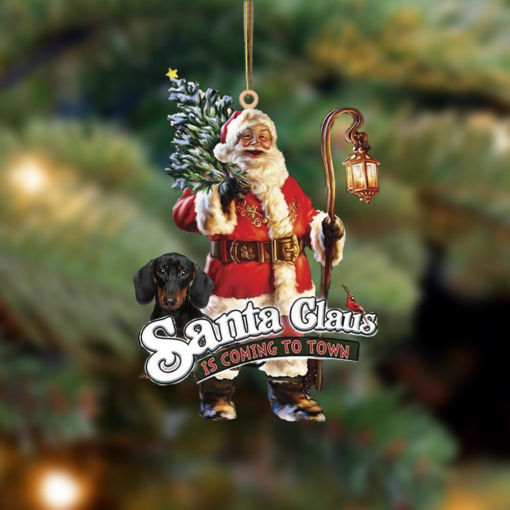 Santa Is Coming To Town With Dachshund 2-Two Sided Ornament - Best gifts your whole family