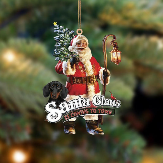 Santa Is Coming To Town With Dachshund 2-Two Sided Ornament - Best gifts your whole family