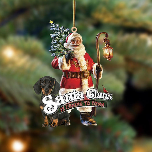 Santa Is Coming To Town With Dachshund-Two Sided Ornament - Best gifts your whole family