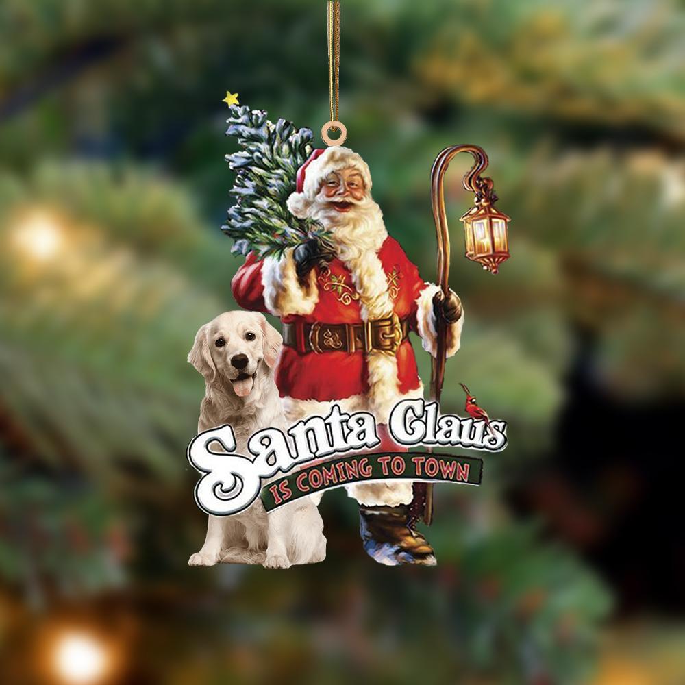 Santa Is Coming To Town With Gold Golden Retriever-Two Sided Ornament - Best gifts your whole family