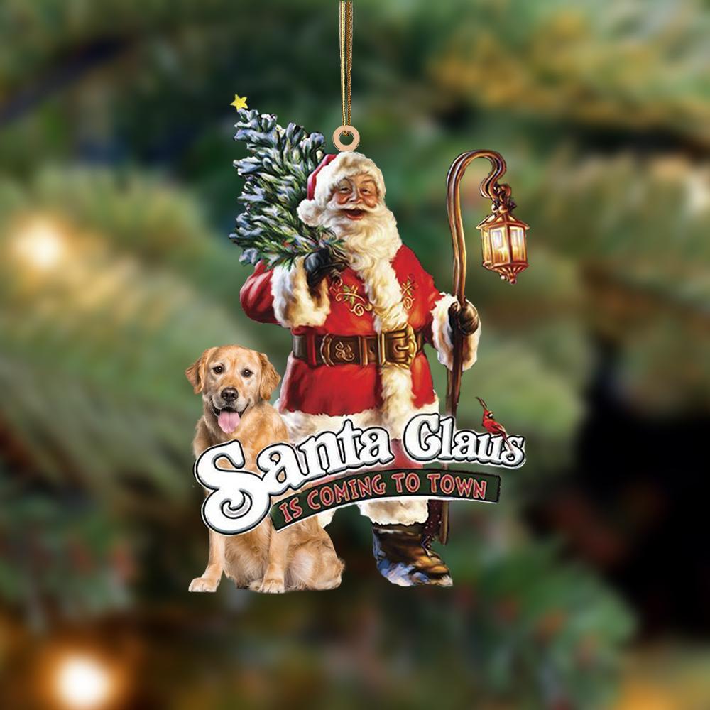 Santa Is Coming To Town With Golden Retriever-Two Sided Ornament - Best gifts your whole family