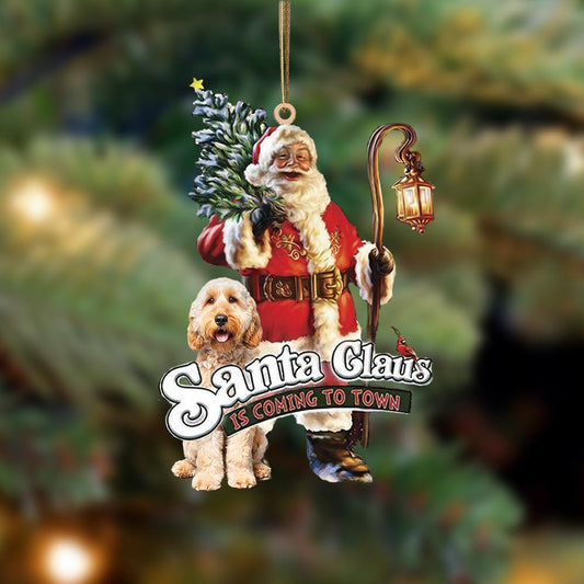 Santa Is Coming To Town With Goldendoodle 2-Two Sided Ornament - Best gifts your whole family