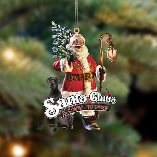 Santa Is Coming To Town With Great Dane 2-Two Sided Ornament - Best gifts your whole family