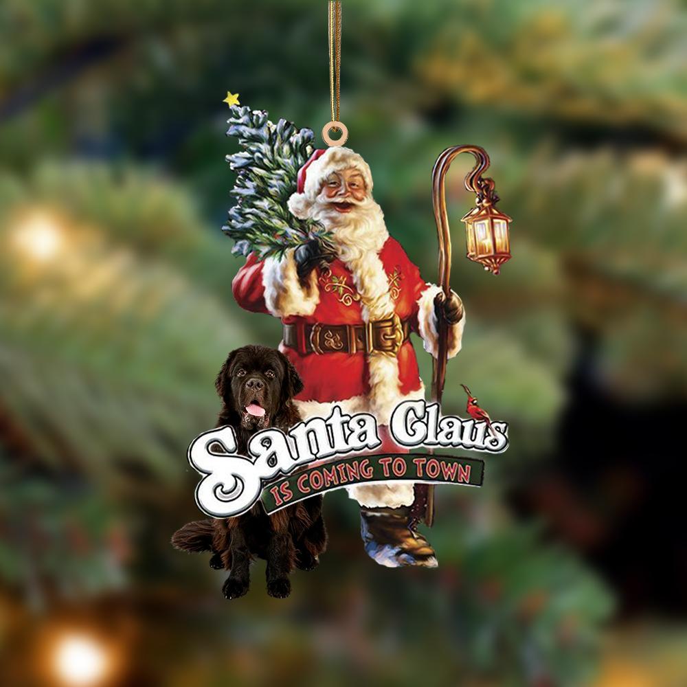 Santa Is Coming To Town With Newfoundland-Two Sided Ornament - Best gifts your whole family