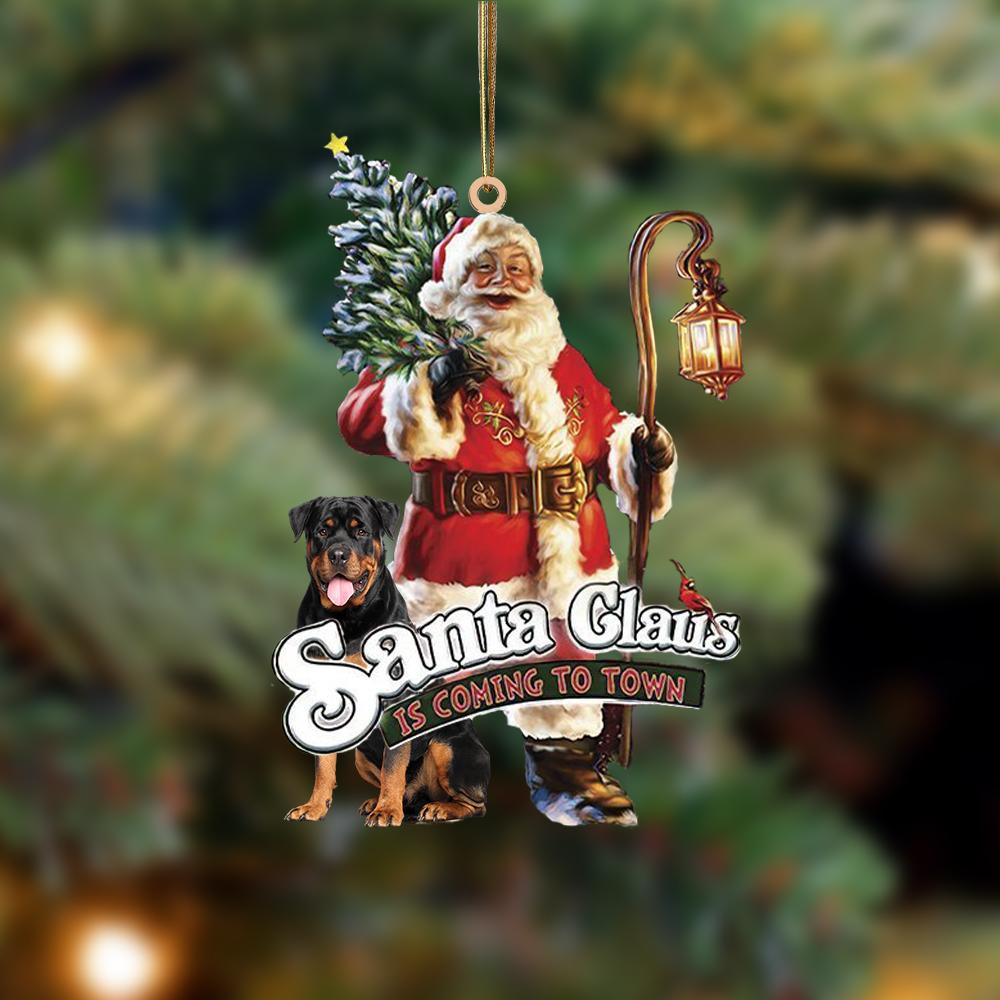 Santa Is Coming To Town With Rottweiler-Two Sided Ornament - Best gifts your whole family
