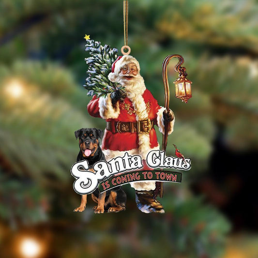 Santa Is Coming To Town With Rottweiler-Two Sided Ornament - Best gifts your whole family