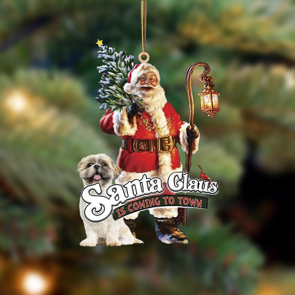 Santa Is Coming To Town With Shih Tzu3-Two Sided Ornament - Best gifts your whole family