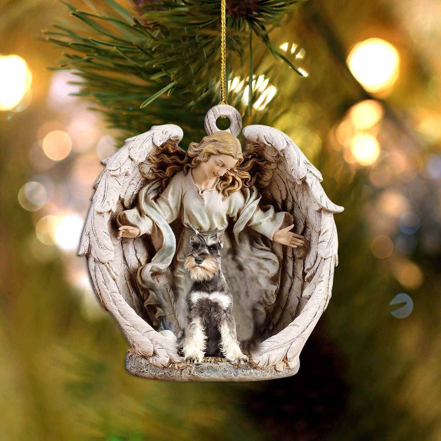 Schnauzer (3)-Angel Hug Winter Love Two Sided Ornament - Best gifts your whole family