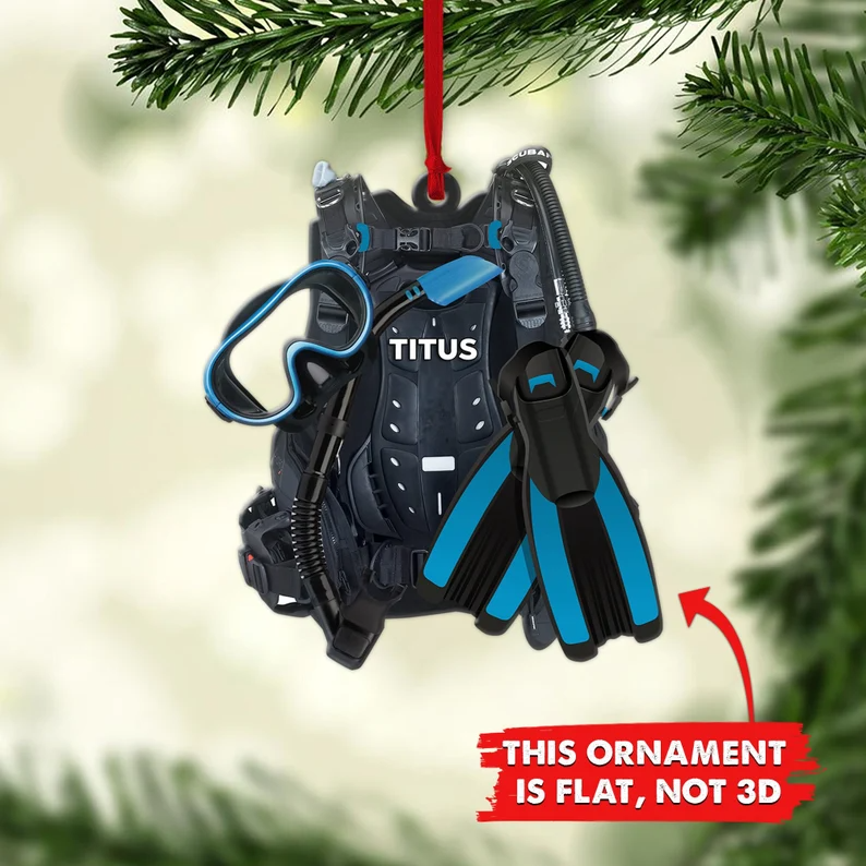 Scuba Diving Equipment Personalized Christmas Ornament, Underwater Diving Custom Flat Ornament - Best gifts your whole family