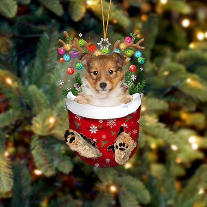 Shetland Sheepdog 2 In Snow Pocket Christmas Ornament Flat Acrylic Dog Ornament - Best gifts your whole family