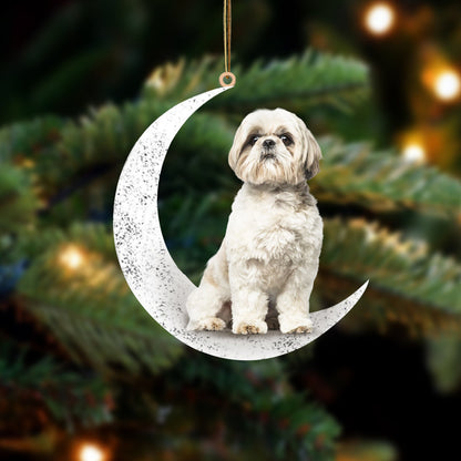 Shih Tzu 2 Sit On The Moon Two Sided Ornament Dog Hanging Christmas Ornament - Best gifts your whole family