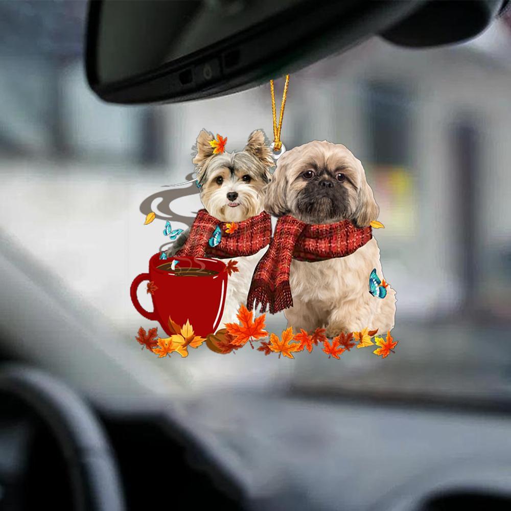Shih Tzu and Yorkie-Fall Chocolate-Two Sided Ornament - Best gifts your whole family