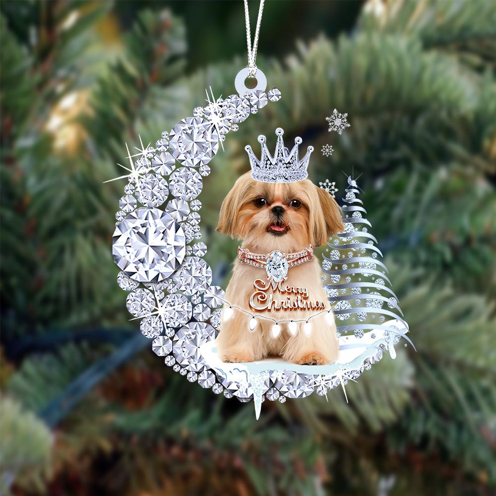 Shih Tzu Diamond Moon Merry Christmas Ornament 2023 Christmas - Best gifts your whole family