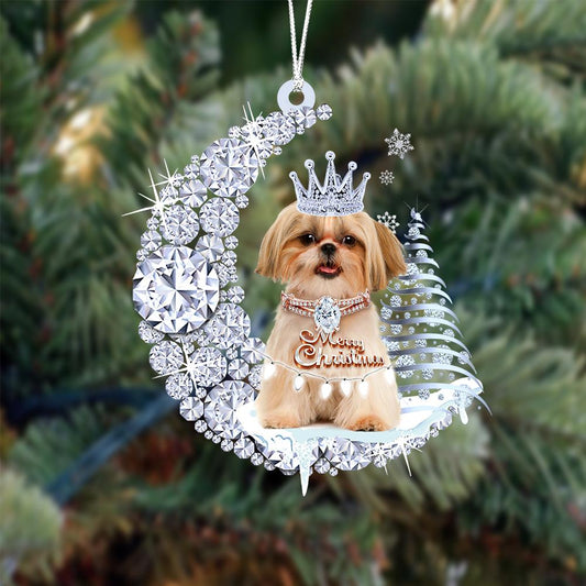 Shih Tzu Diamond Moon Merry Christmas Ornament 2023 Christmas - Best gifts your whole family