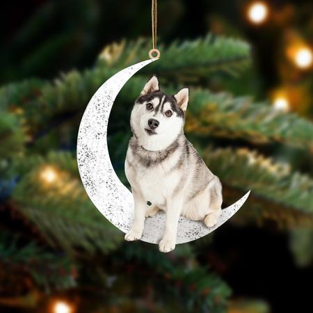 Siberian Husky 1-Sit On The Moon-Two Sided Ornament - Best gifts your whole family