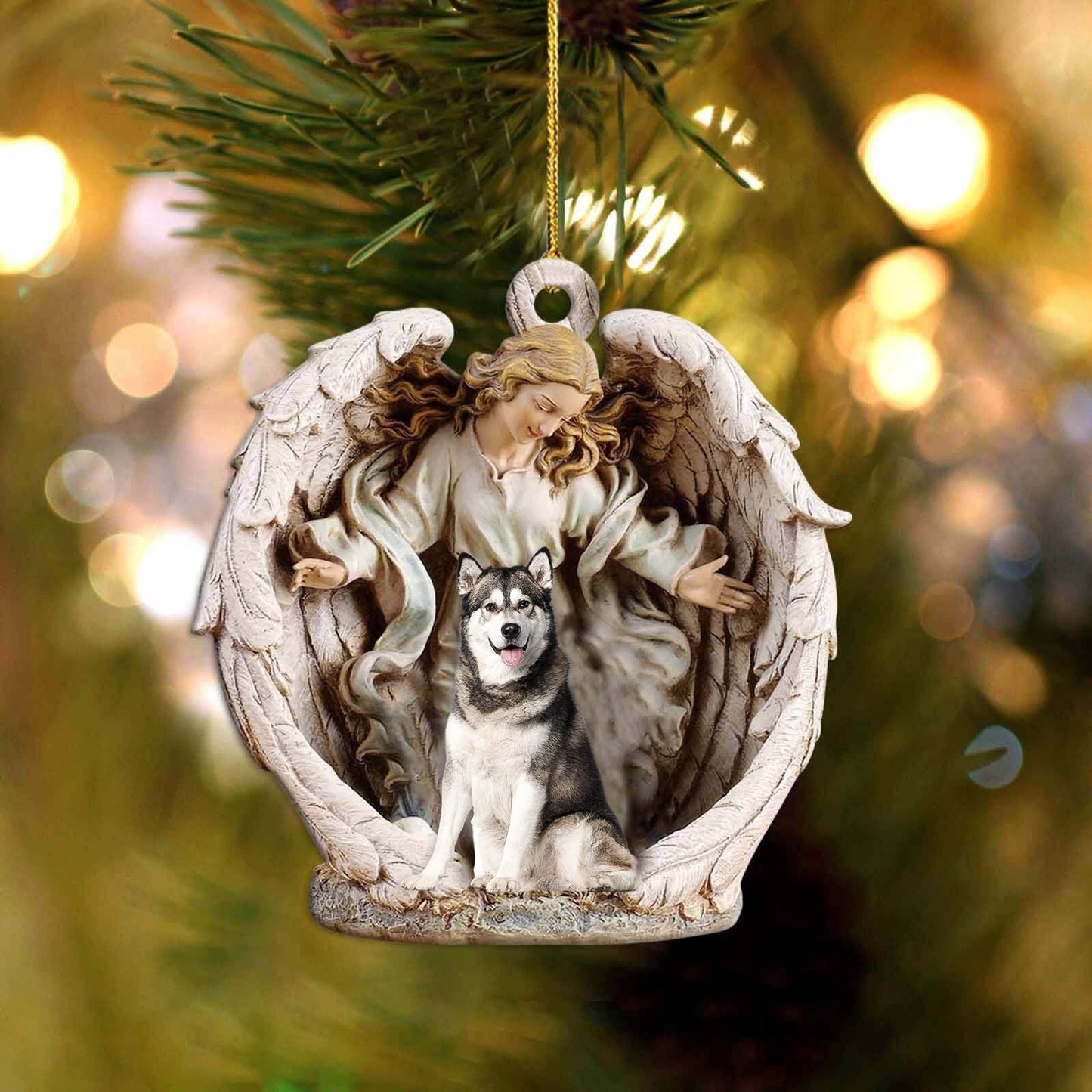 Siberian Husky-Angel Hug Winter Love Two Sided Ornament - Best gifts your whole family