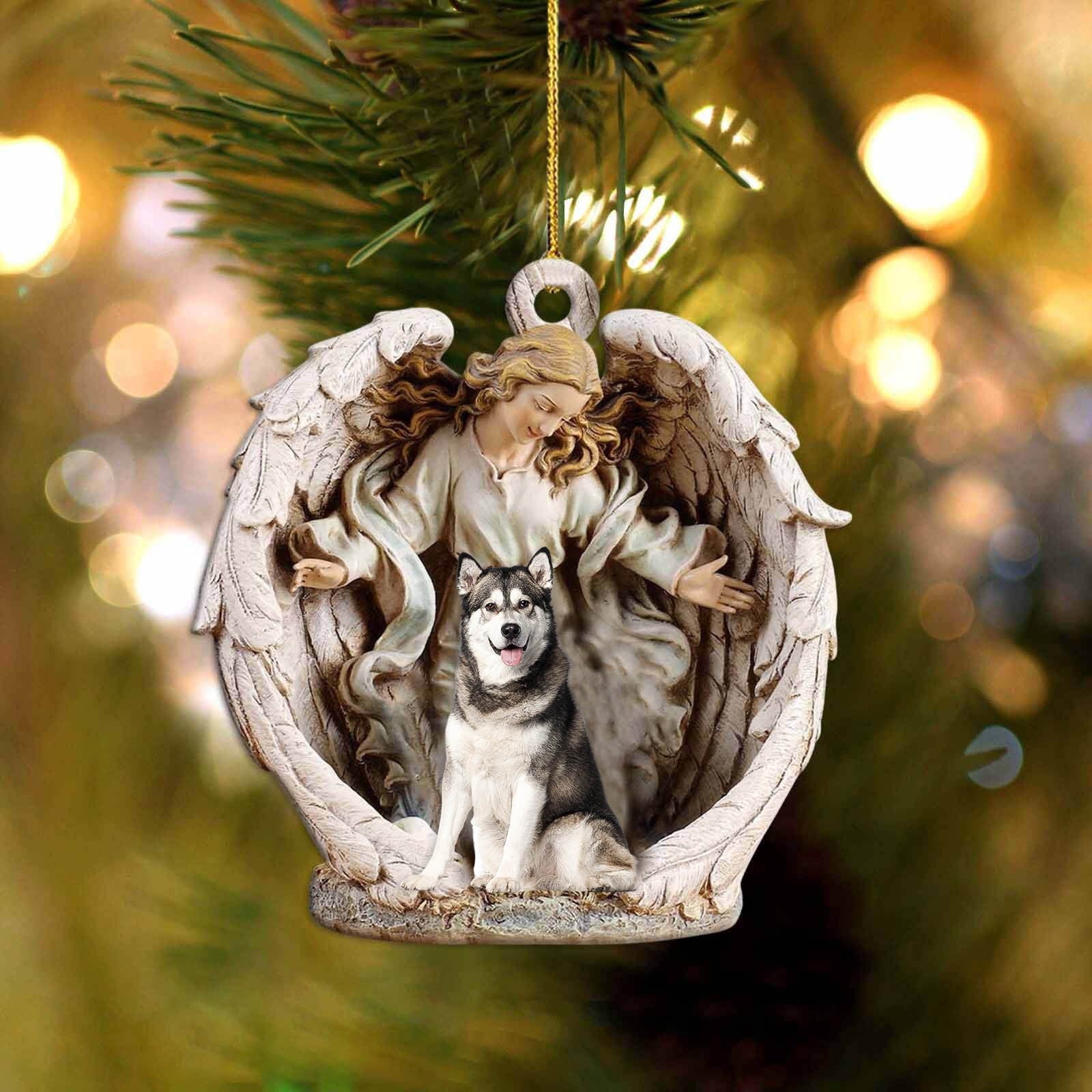 Siberian Husky-Angel Hug Winter Love Two Sided Ornament - Best gifts your whole family