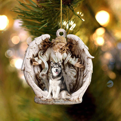 Siberian Husky-Angel Hug Winter Love Two Sided Ornament - Best gifts your whole family