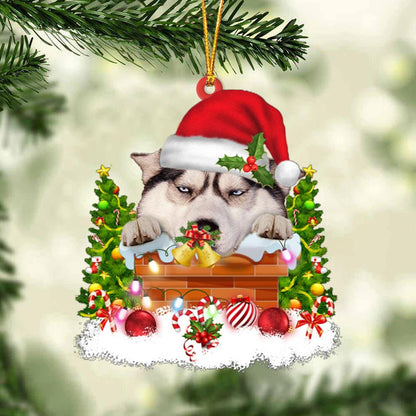 Siberian Husky In The Chimney Hanging Ornament Dog Christmas Ornament - Best gifts your whole family