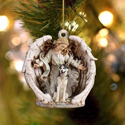 Siberian Husky2-Angel Hug Winter Love Two Sided Ornament - Best gifts your whole family
