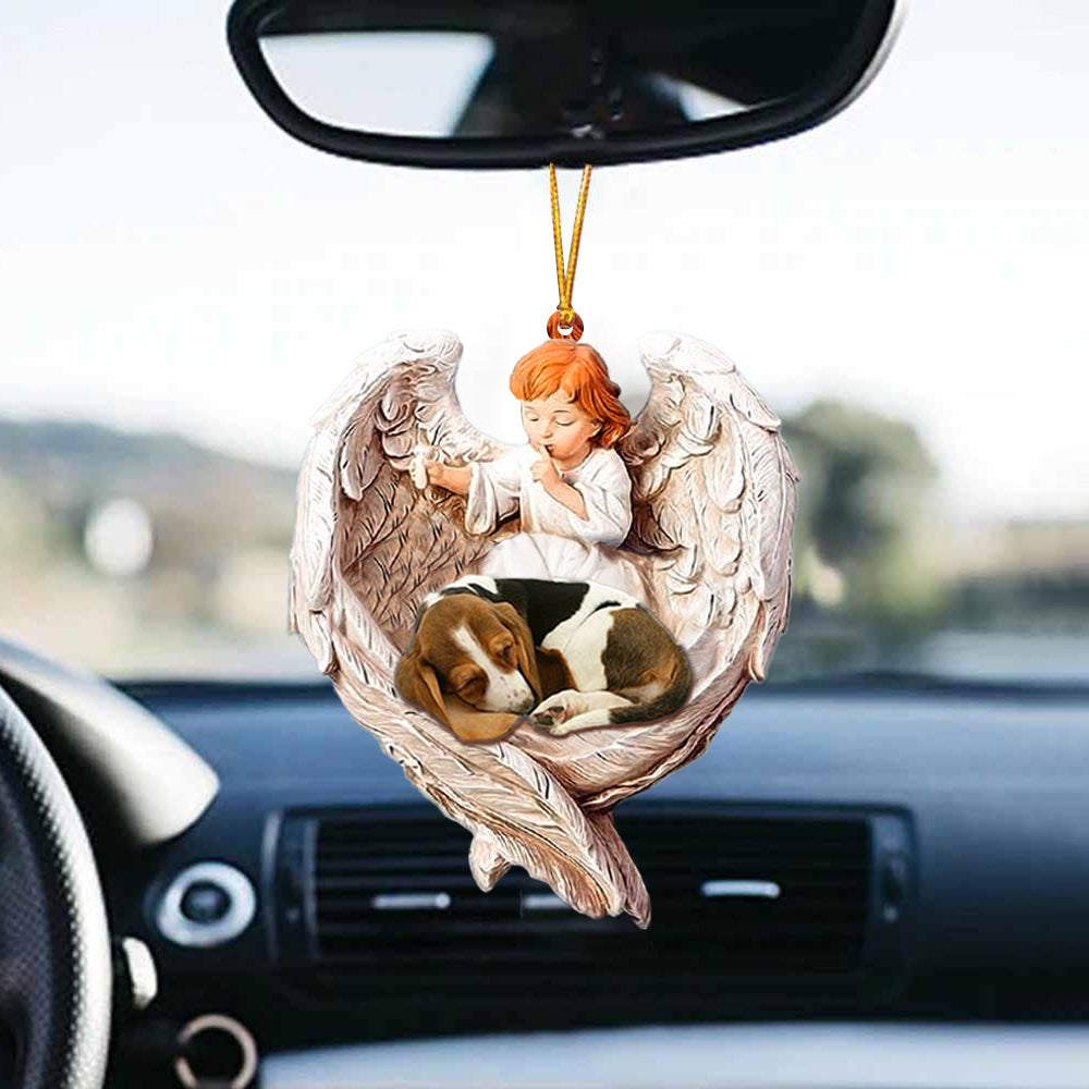 Sleeping Basset Hound Protected By Angel Car Hanging Ornament - Best gifts your whole family