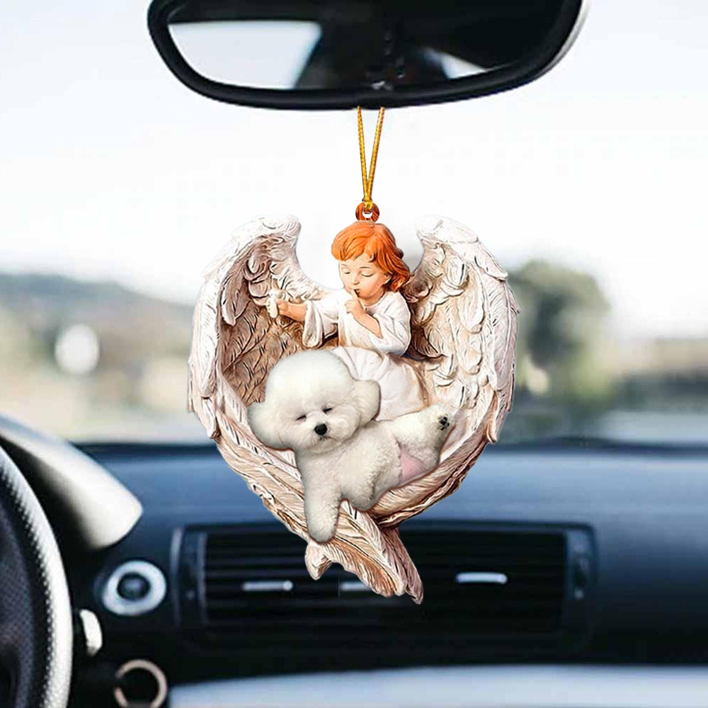 Sleeping Bichon Frise Protected By Angel Car Hanging Ornament - Best gifts your whole family