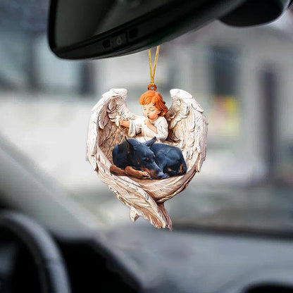 Sleeping Doberman Protected By Angel Car Hanging Ornament Angel Protect Dog Ornament - Best gifts your whole family