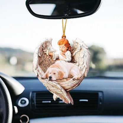Sleeping Golden Retriever Protected By Angel Car Hanging Ornament Best Dog Ornaments - Best gifts your whole family