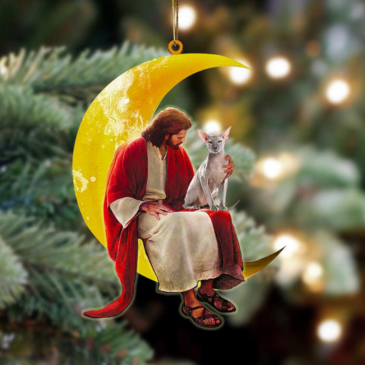 Sphynx And Jesus Sitting On The Moon Hanging Ornament Christmas Ornament - Best gifts your whole family