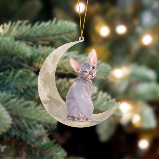 Sphynx Cat Sits On The Moon Hanging Ornament, Animal Christmas Ornaments - Best gifts your whole family