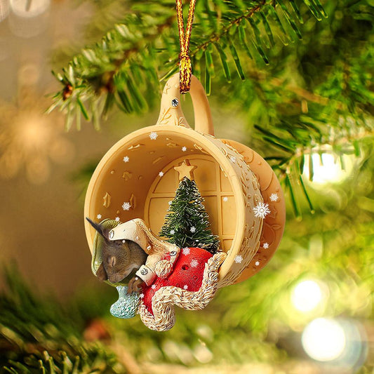 Squirrel Sleeping in a tiny cup Christmas Holiday-Two Sided Ornament, Christmas Ornament, Car Ornament - Best gifts your whole family