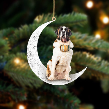 St Bernard 2 Sit On The Moon Two Sided Ornament Dog Hanging Christmas Ornament - Best gifts your whole family