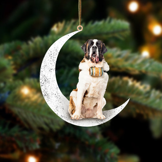 St Bernard 2 Sit On The Moon Two Sided Ornament Dog Hanging Christmas Ornament - Best gifts your whole family