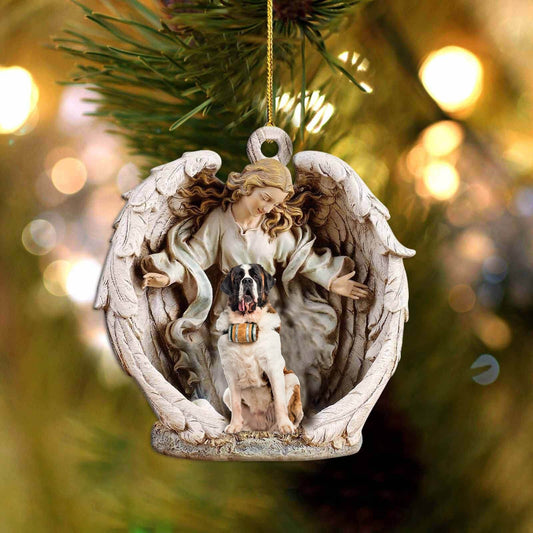 St Bernard-Angel Hug Winter Love Two Sided Ornament - Best gifts your whole family