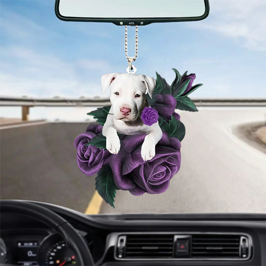 Staffordshire Bull Terrier In Purple Rose Car Hanging Ornament - Best gifts your whole family