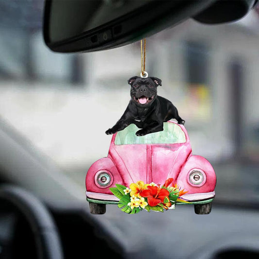 Staffordshire Bull Terrier-Pink Hippie Car-Two Sided Ornament - Best gifts your whole family