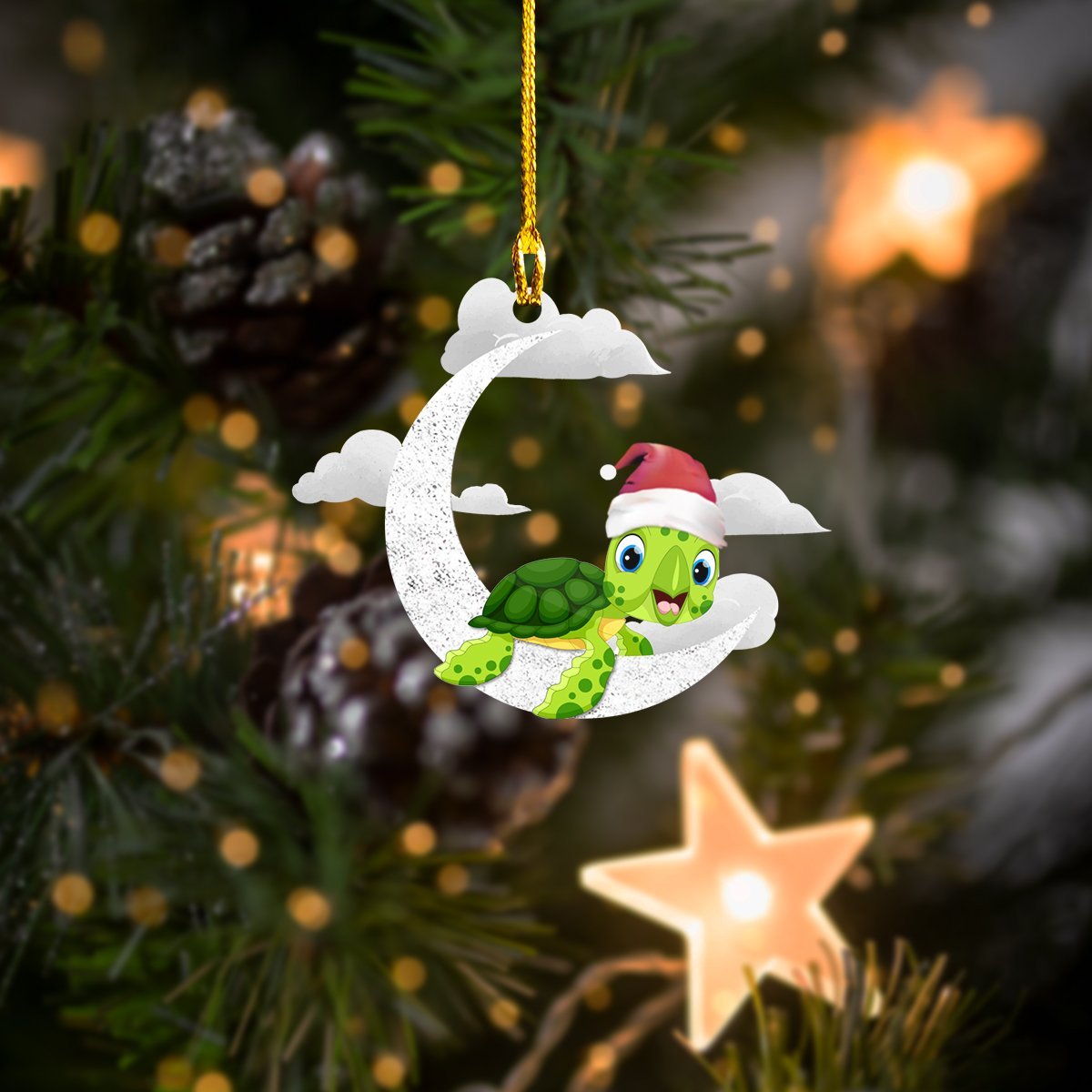Turtle Sit On THe Moon Christmas Shaped Ornament - Gift for Turtle Lover - Best gifts your whole family